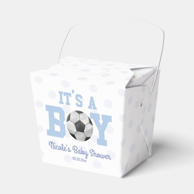 Caixinha De Lembrancinhas É um menino! Chá de fraldas de bola de futebol azu (Frente)