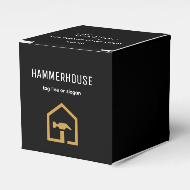 Caixinha De Lembrancinhas Edifício de Construção Preto e Dourado Moderno (Frente)