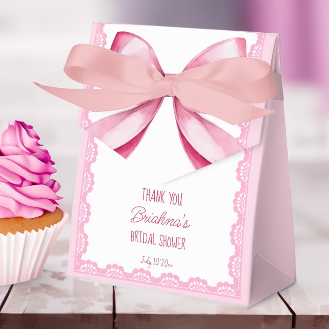 Caixinha De Lembrancinhas Ela é casando de arco rosa (She's tying the knot pink bow bridal shower favor box personalized printed coquette favor boxes)