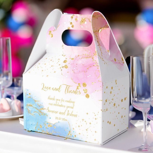 Caixinha De Lembrancinhas Ele ou ela... - ... - ... - ... - .... - .... - .. (He or she oh baby pink and blue gold glitter favor box)