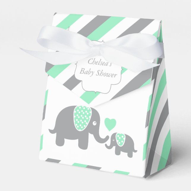 Caixinha De Lembrancinhas Elefante com Listras Verdes e Cinzas (Frente)