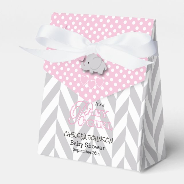 Caixinha De Lembrancinhas Elefante rosa, branco e Cinza (Frente)
