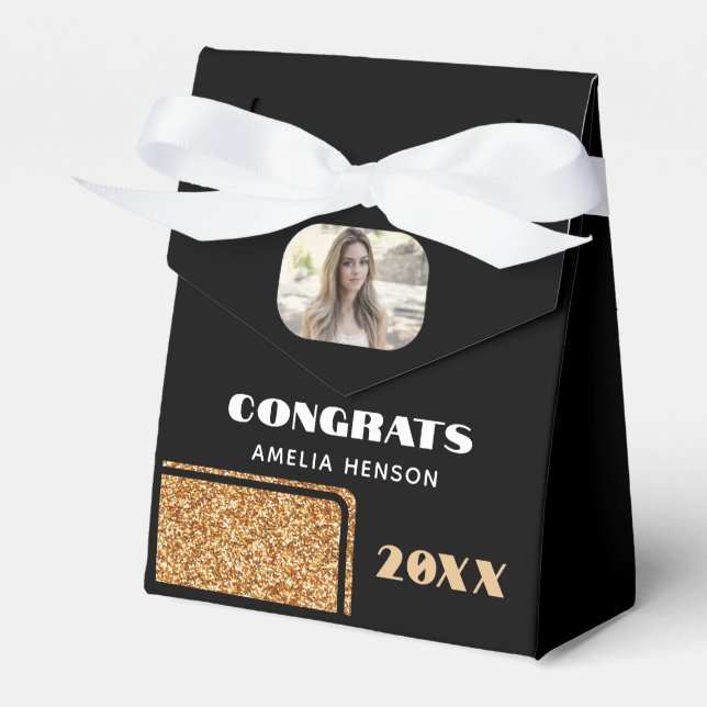 Caixinha De Lembrancinhas Elegant Congrats Formando Dourado Glitter Photo (Frente)