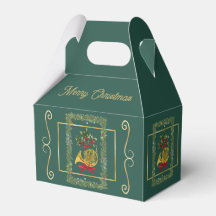 Elegant French Horn Christmas Dk Green Favor Boxes