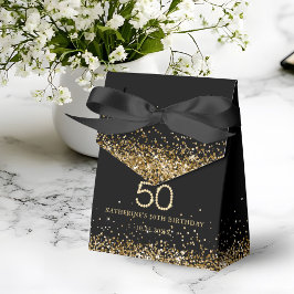 Caixinha De Lembrancinhas Elegant Gold Diamonds 50th Birthday Favor Box