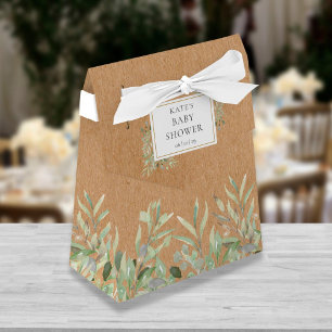 Caixinha De Lembrancinhas Elegant Greenery Foliage Rustic Kraft Baby Shower