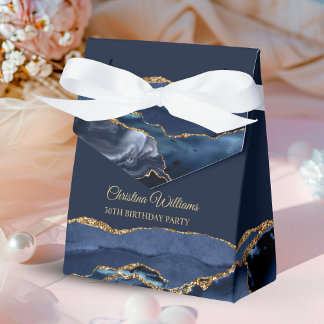 Caixinha De Lembrancinhas Elegant Navy Blue & Gold Birthday Party Thank you