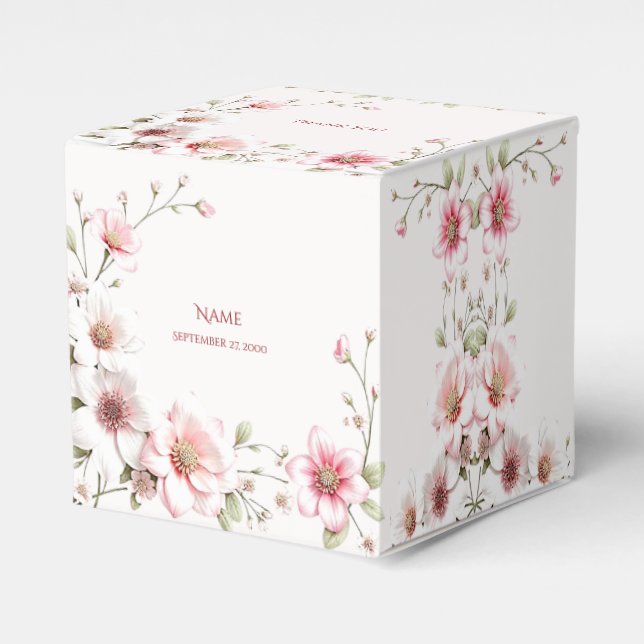 Caixinha De Lembrancinhas Elegant Pink White Floral Favor Box (Frente)