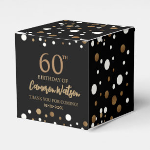 Caixinha De Lembrancinhas Elegante, 60 anos, Black gold Confetti Personaliza
