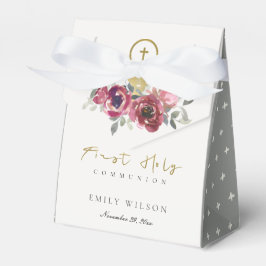 CAIXINHA DE LEMBRANCINHAS ELEGANTE BURGUNDY DOURADA FLORAL PRIMEIRA COMUNICA