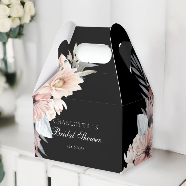 Caixinha De Lembrancinhas Elegante Chá de Noiva Boho Preto e Pastel (Elegant Black & Pastel Boho Bridal Shower Favor Boxes)