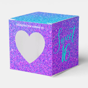 Caixinha De Lembrancinhas Elegante Doce 16 Teal Purple Glitter Obrigado