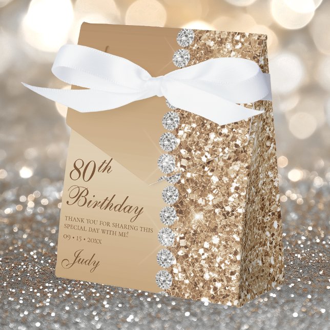 Caixinha De Lembrancinhas Elegante Dourado 80 Birthday (Criador carregado)