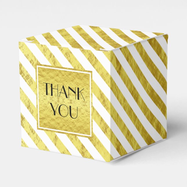 Caixinha De Lembrancinhas Elegante Dourado Stripes Obrigado (Frente)