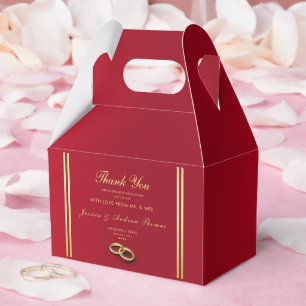 Caixinha De Lembrancinhas Elegante Dourado & Vermelho, Alianças de Casamento