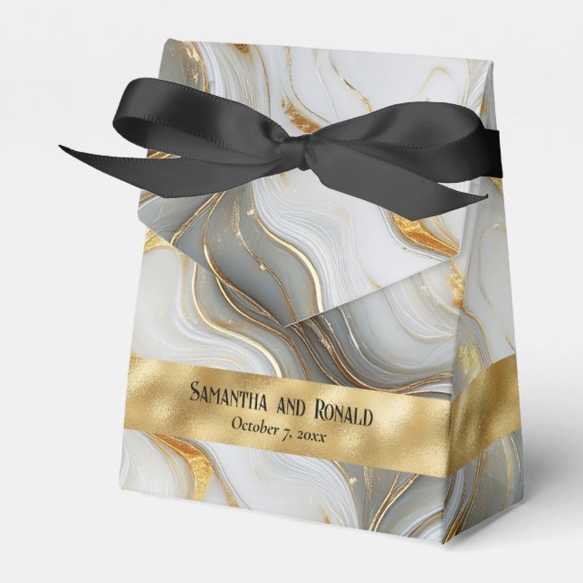 Caixinha De Lembrancinhas Elegante Faux Dourado, Cinza White Marble Boxes (Frente)