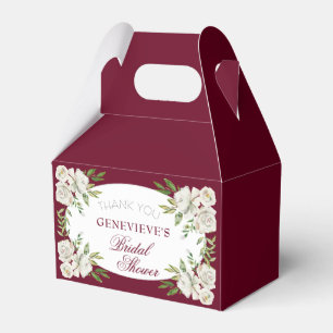 Caixinha De Lembrancinhas Elegante Floral Burgundy Dourada Recepção de Chá d