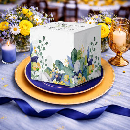 Caixinha De Lembrancinhas Elegante floral casamento em aquarela amarela e az