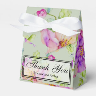 Caixinha De Lembrancinhas Elegante floral em aquarela rosa verde Obrigada