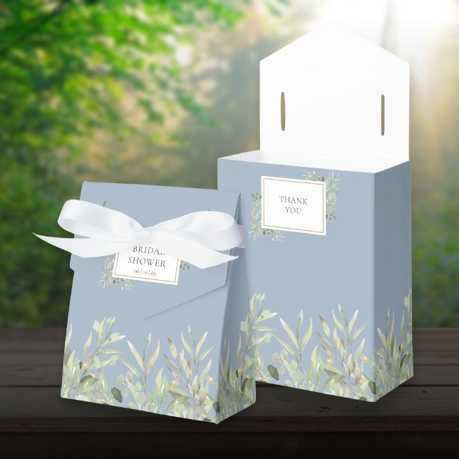 Caixinha De Lembrancinhas Elegante Greenerage Foliage Chá de panela Dusty Bl (Elegant Greenery Foliage Bridal Shower Dusty Blue Favor Box)