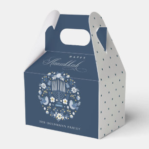 Caixinha De Lembrancinhas Elegante Marinho Clássico Azul Feliz Hanukkah Flor