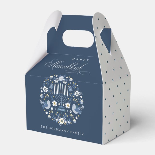 Caixinha De Lembrancinhas Elegante Marinho Clássico Azul Feliz Hanukkah Flor (Frente)