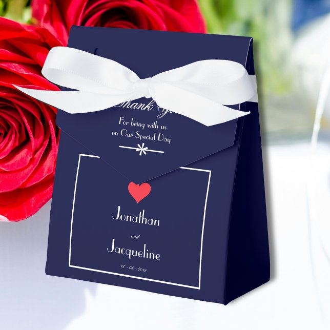 Caixinha De Lembrancinhas Elegante Marinho De Casamento, Branco E Coração Ve (For an Elegant Wedding - Navy, White & Red Heart Thank You Favor Boxes.)