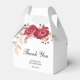 Caixinha De Lembrancinhas Elegante Maroon Rosa Floral Greenery Aniversário