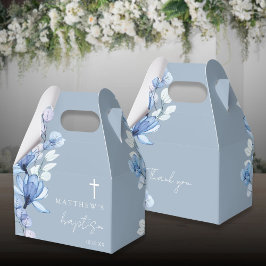 Caixinha De Lembrancinhas Elegante Moderno em Azul Empoeirado Floral Batismo