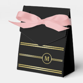 Caixinha De Lembrancinhas Elegante monograma dourado em preto