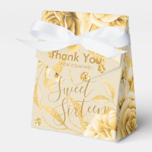 Caixinha De Lembrancinhas Elegante Obrigado Dourado Sweet 16 Glitter Floral