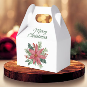 Caixinha De Lembrancinhas Elegante Poinsettia Red Floral Feliz Natal