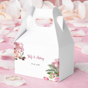 Caixinha De Lembrancinhas Elegante Recipiente Hexagonal com Flores Rosa para