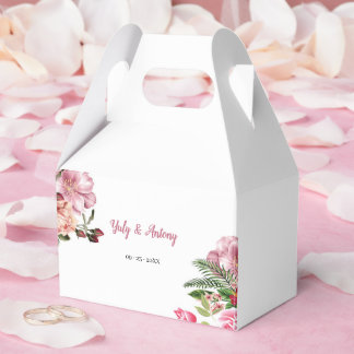 Caixinha De Lembrancinhas Elegante Recipiente Hexagonal com Flores Rosa para