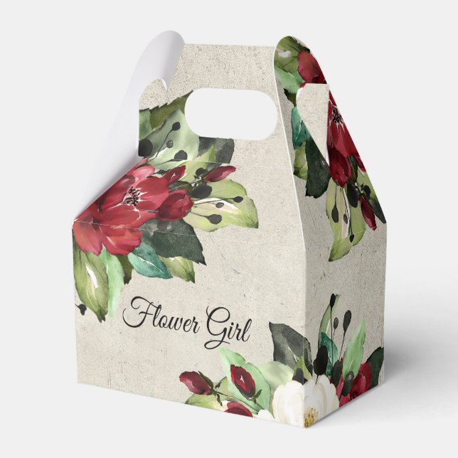 Caixinha De Lembrancinhas Elegante Red Floral Grunge Flower Girl (Frente)
