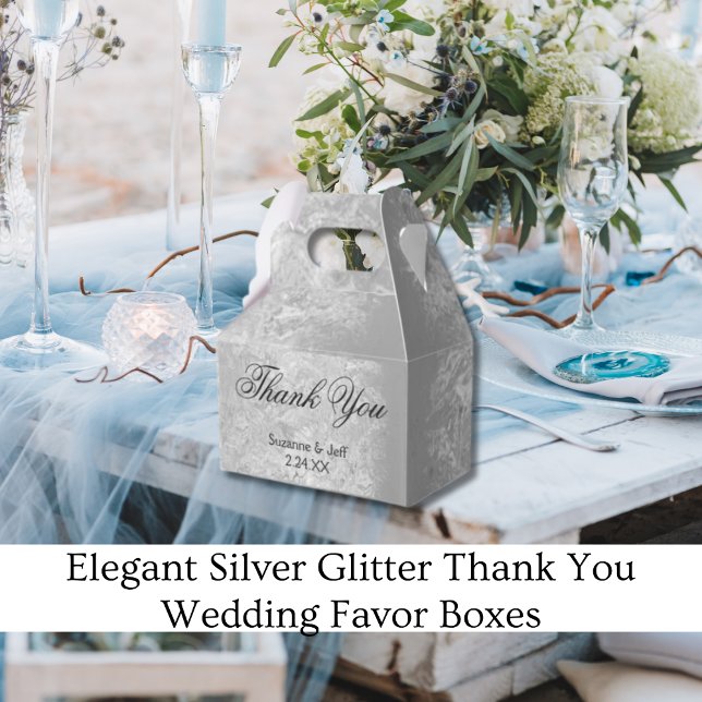 Caixinha De Lembrancinhas Elegante Silver Glitter Obrigado Casamento (Elegant Silver Glitter Thank You Wedding Favor Box)
