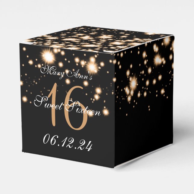 Caixinha De Lembrancinhas Elegante Sweet 16 Birthday Midnight Glam Dourado (Frente)