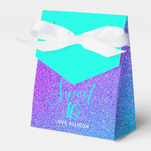 Caixinha De Lembrancinhas Elegante Sweet 16 Teal Purple Glitter Party Name