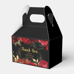 Caixinha De Lembrancinhas Elegantes Flores Vermelhas e Douradas Sweet Sixtee