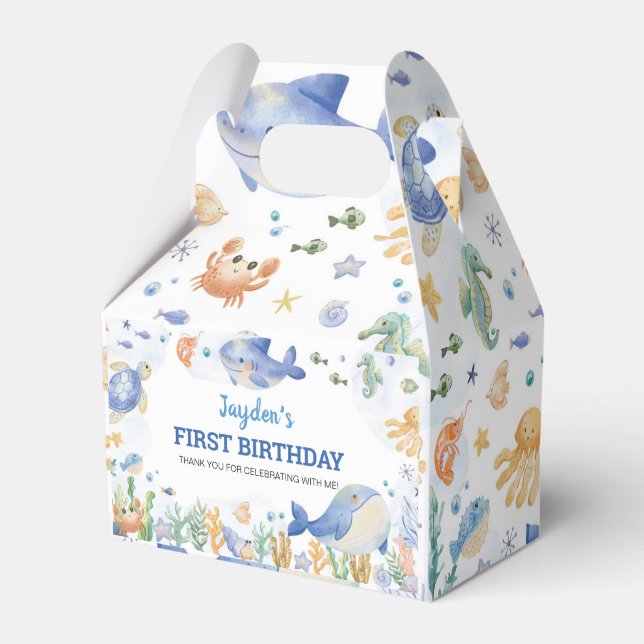 Caixinha De Lembrancinhas Embaixo do Oceano Oceano Marinho Boys Aniversário (Frente)