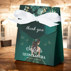 Caixinha De Lembrancinhas Emerald Green Floral Quinceañera Butterflies