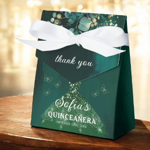 Caixinha De Lembrancinhas Emerald Green Floral Quinceañera Butterflies
