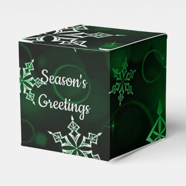 Caixinha De Lembrancinhas Emerald Green Snowflake Motif Cube (Frente)