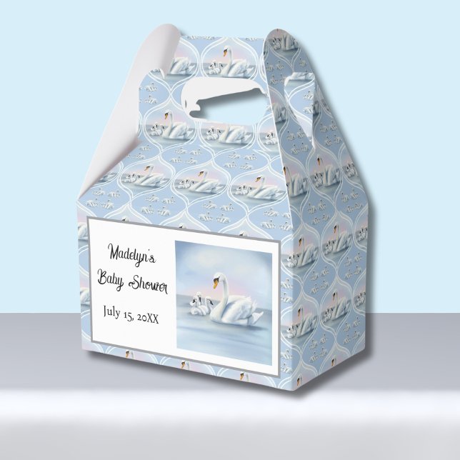 Caixinha De Lembrancinhas Encantadora mamãe Swan com bebês em Peach Sunset (Criador carregado)