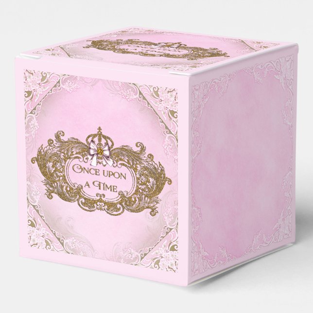 Caixinha De Lembrancinhas Era Uma Vez Princesa (Pink and bold princess favor box with pretty gold and pink design. You can add text to personalize. )