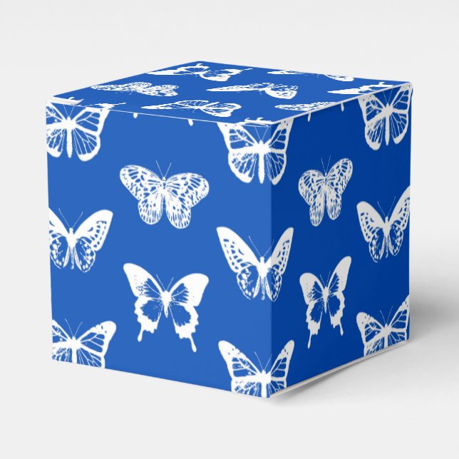 Caixinha De Lembrancinhas Esboço da borboleta, azul de cobalto e branco (Frente)