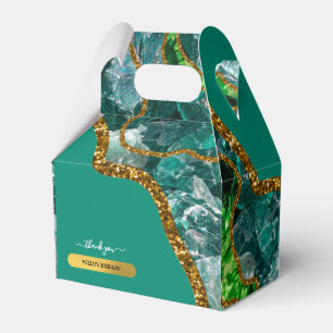 Caixinha De Lembrancinhas Esmeralda Verde & Glitter de Grelha de Agato Doura