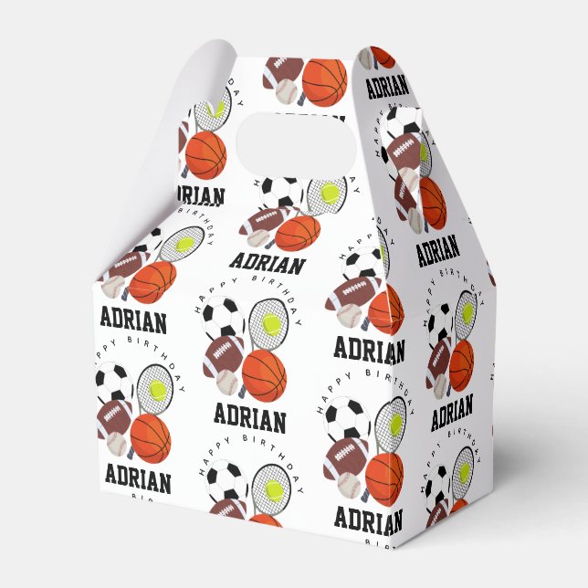 Caixinha De Lembrancinhas Esportes - Bolas Atléticas - Nome Personalizado An (Frente)