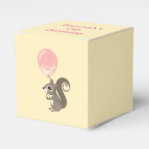 Caixinha De Lembrancinhas Esquilo de Nome Personalizado com Balão Rosa