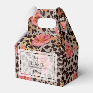 Caixinha De Lembrancinhas Estampa de leopardo floral rosa feminina
